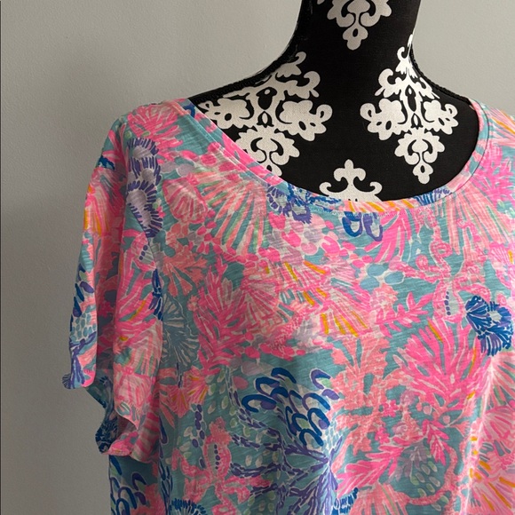 Lilly Pulitzer Etta Scoop Neck 100% Cotton Short Sleeve Top Size XXL - Picture 2 of 5